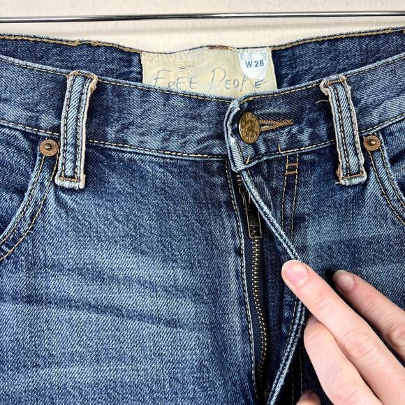 Free People Release Hem Wide Leg Denim Jeans Medium Wash High Waisted 28 - Picture 3 of 6